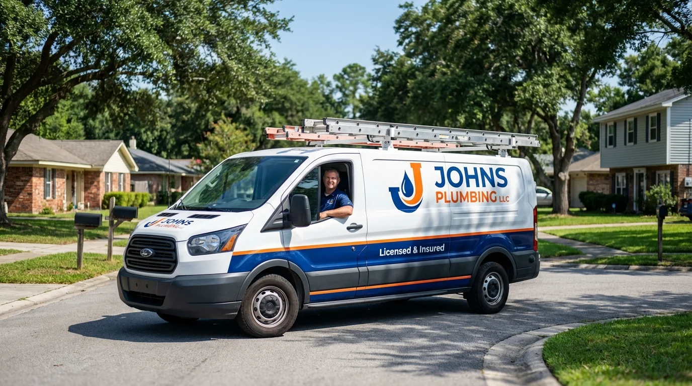 Johns Plumbing LLC service van in Glens Falls, NY