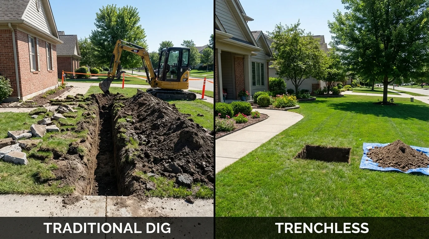 Trenchless sewer repair with minimal yard damage versus traditional excavation in Glens Falls, NY